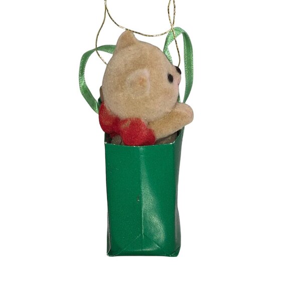 Vintage Christmas Joy Collectible Fuzzy Bear Ornament Gift Bag Decoration - Picture 5 of 5